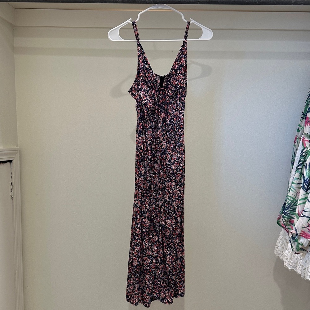 Floral Black and Pink Midi Dress